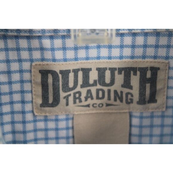 Duluth Trading Co Mens Shirt Size L Tall Button Down White Blue Check Cotton - Picture 7 of 8